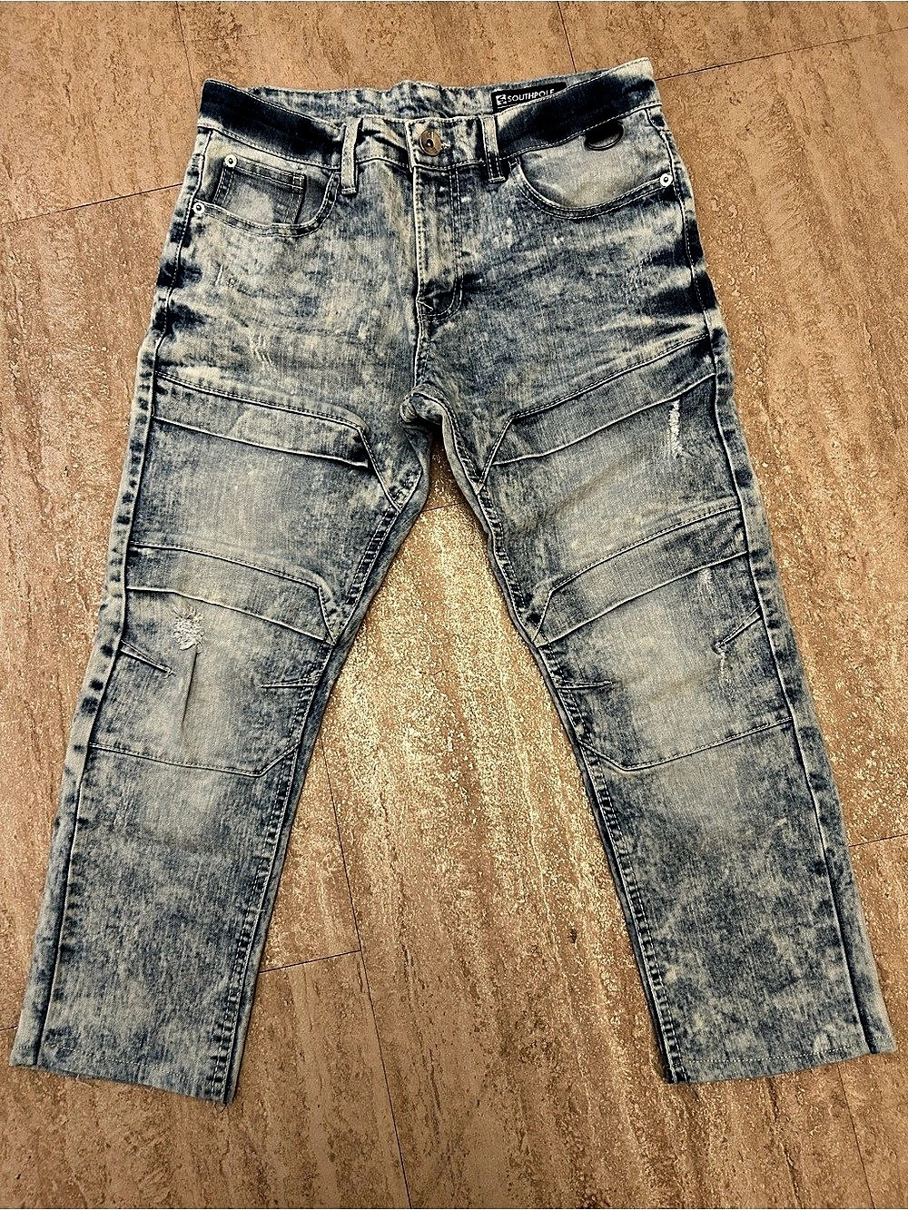 South Pole Stretch Acid Wash 14 Kids Jeans Biker Distressed Hemed